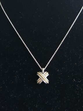 TIFFANY&CO. Silver 925/Gold 750 Signature X Cross Pendant Necklace